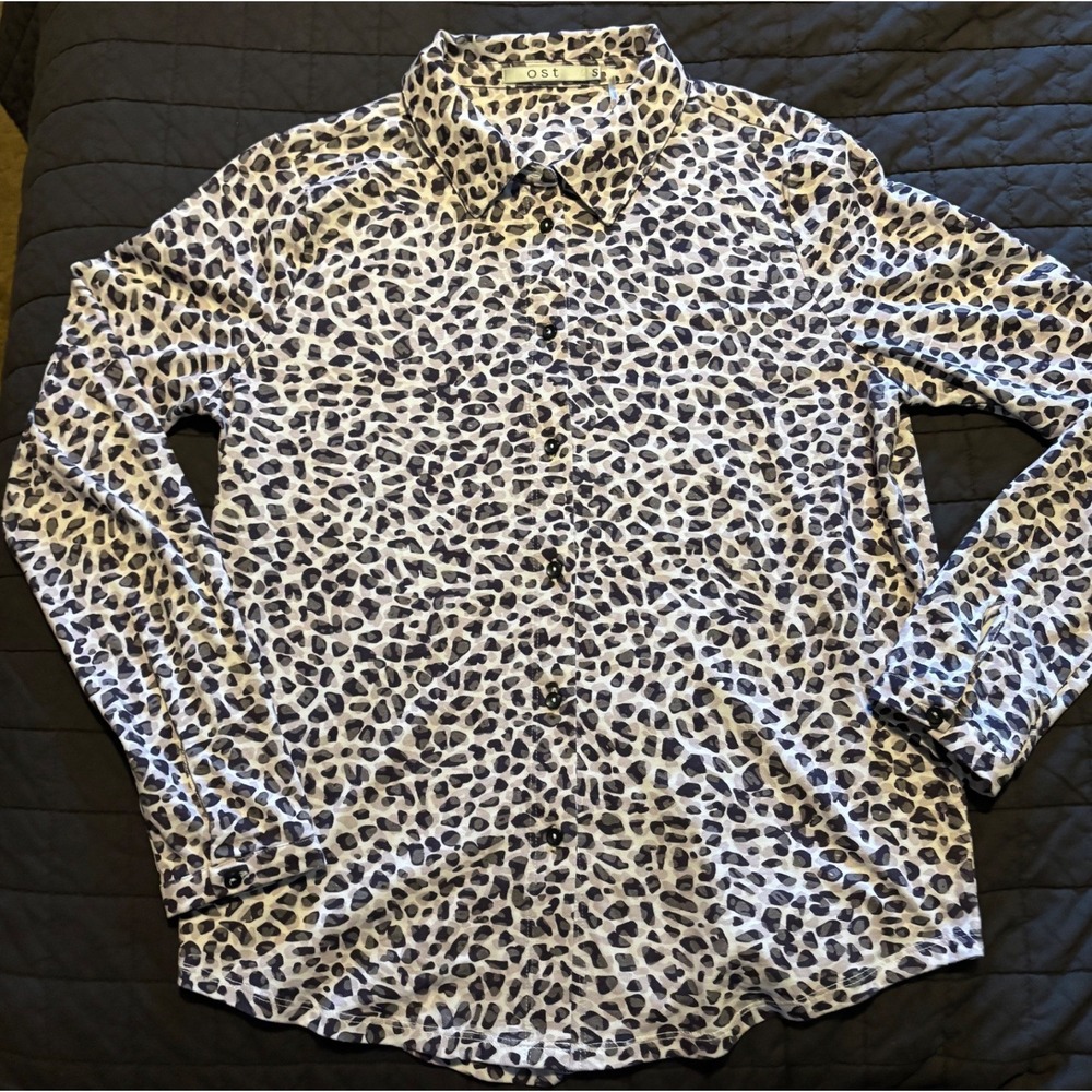 OST Womens Purple Animal Leopard Print Cotton Button Down Shirt S